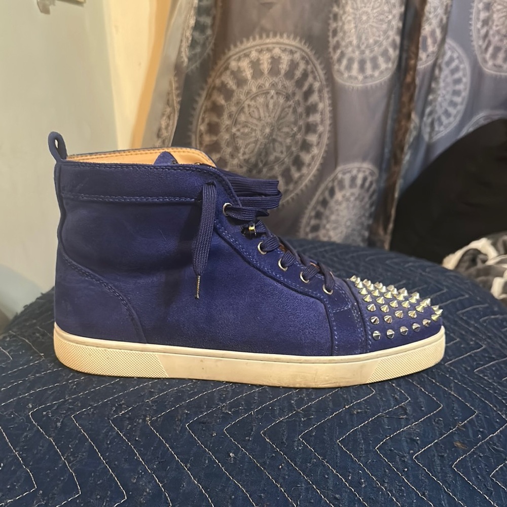 Christian Louboutin Blue High-Top Sneakers with Studded Toe